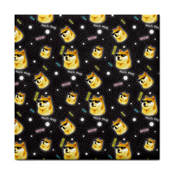 Doge Much Thug WOW Pattern Funny Kekistan Meme dog black background Tile Coasters