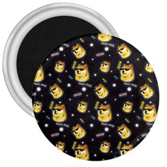 Doge Much Thug Wow Pattern Funny Kekistan Meme Dog Black Background 3  Magnets by snek