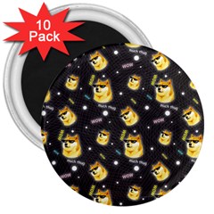 Doge Much Thug Wow Pattern Funny Kekistan Meme Dog Black Background 3  Magnets (10 Pack)  by snek