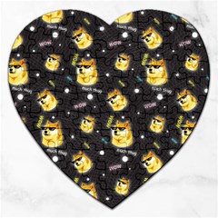 Doge Much Thug Wow Pattern Funny Kekistan Meme Dog Black Background Jigsaw Puzzle (heart) by snek