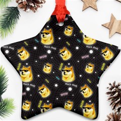 Doge Much Thug Wow Pattern Funny Kekistan Meme Dog Black Background Star Ornament (two Sides) by snek