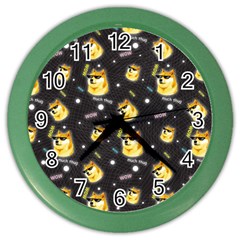 Doge Much Thug Wow Pattern Funny Kekistan Meme Dog Black Background Color Wall Clock by snek