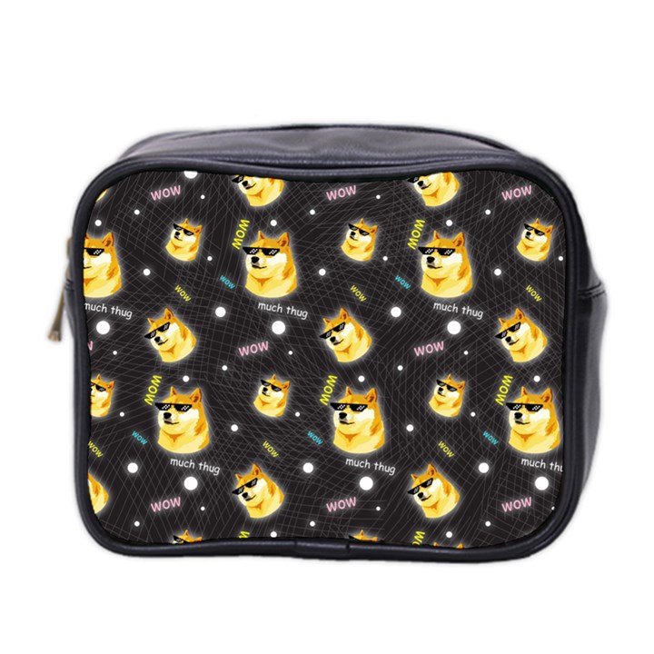 Doge Much Thug WOW Pattern Funny Kekistan Meme dog black background Mini Toiletries Bag (Two Sides)