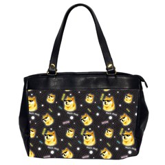 Doge Much Thug Wow Pattern Funny Kekistan Meme Dog Black Background Oversize Office Handbag (2 Sides) by snek