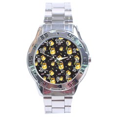 Doge Much Thug Wow Pattern Funny Kekistan Meme Dog Black Background Stainless Steel Analogue Watch by snek