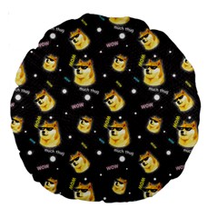 Doge Much Thug Wow Pattern Funny Kekistan Meme Dog Black Background Large 18  Premium Round Cushions by snek