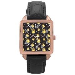 Doge Much Thug Wow Pattern Funny Kekistan Meme Dog Black Background Rose Gold Leather Watch  by snek