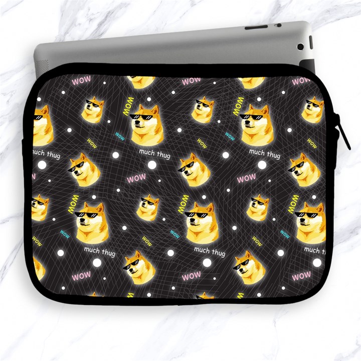 Doge Much Thug WOW Pattern Funny Kekistan Meme dog black background Apple iPad 2/3/4 Zipper Cases