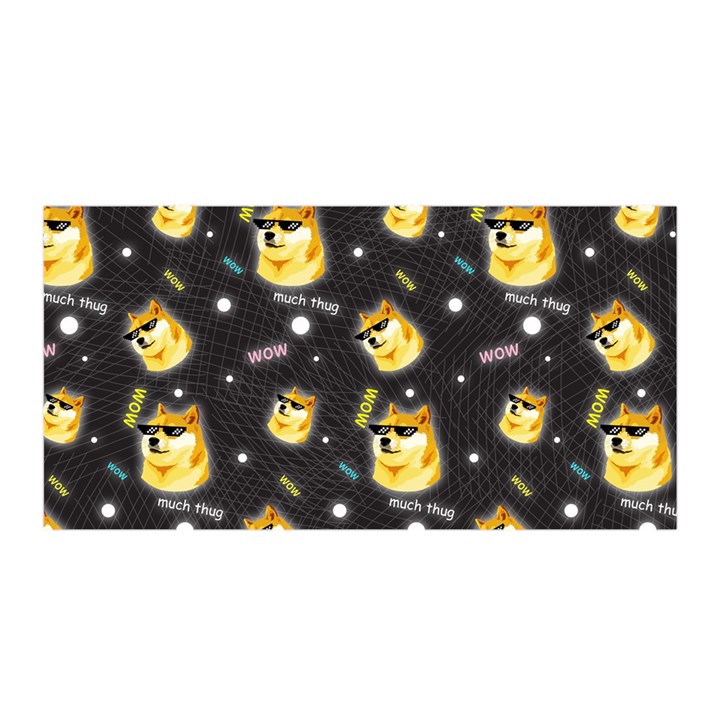 Doge Much Thug WOW Pattern Funny Kekistan Meme dog black background Satin Wrap