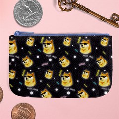 Doge Much Thug Wow Pattern Funny Kekistan Meme Dog Black Background Large Coin Purse by snek