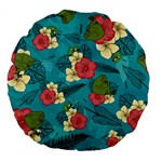 Apu Apustaja and Groyper Pepe The Frog frens Hawaiian Shirt with red Hibiscus on Green background from Kekistan Large 18  Premium Flano Round Cushion  Front