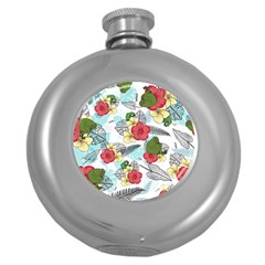 Apu Apustaja And Groyper Pepe The Frog Frens Hawaiian Shirt With Red Hibiscus On White Background From Kekistan Round Hip Flask (5 Oz) by snek