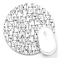 Funny Cat Pattern Organic Style Minimalist On White Background Round Mousepads by genx