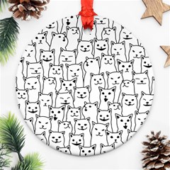 Funny Cat Pattern Organic Style Minimalist On White Background Ornament (round) by genx