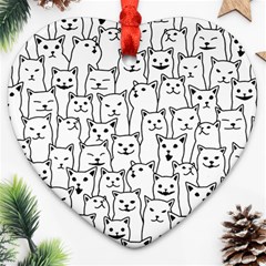 Funny Cat Pattern Organic Style Minimalist On White Background Ornament (heart) by genx