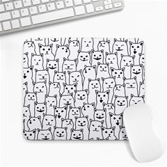 Funny Cat Pattern Organic Style Minimalist On White Background Large Mousepads by genx