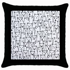 Funny Cat Pattern Organic Style Minimalist On White Background Throw Pillow Case (black) by genx