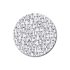 Funny Cat Pattern Organic Style Minimalist On White Background Rubber Coaster (round)  by genx