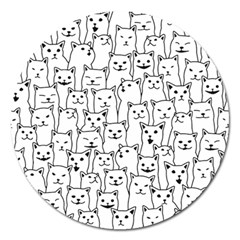 Funny Cat Pattern Organic Style Minimalist On White Background Magnet 5  (round) by genx