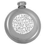 Funny Cat Pattern organic style minimalist on white background Round Hip Flask (5 oz) Front