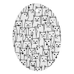 Funny Cat Pattern Organic Style Minimalist On White Background Oval Ornament (two Sides) by genx