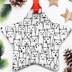 Funny Cat Pattern Organic Style Minimalist On White Background Star Ornament (two Sides) by genx