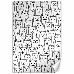 Funny Cat Pattern Organic Style Minimalist On White Background Canvas 12  X 18  by genx