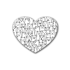 Funny Cat Pattern Organic Style Minimalist On White Background Rubber Coaster (heart) 