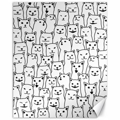 Funny Cat Pattern Organic Style Minimalist On White Background Canvas 11  X 14  by genx