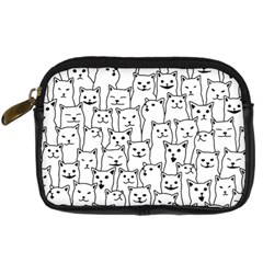 Funny Cat Pattern Organic Style Minimalist On White Background Digital Camera Leather Case by genx