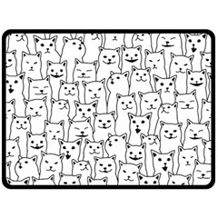 Funny Cat Pattern Organic Style Minimalist On White Background Fleece Blanket (large)  by genx