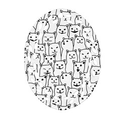 Funny Cat Pattern Organic Style Minimalist On White Background Oval Filigree Ornament (two Sides) by genx