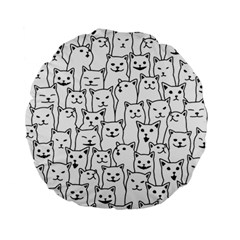 Funny Cat Pattern Organic Style Minimalist On White Background Standard 15  Premium Round Cushions by genx