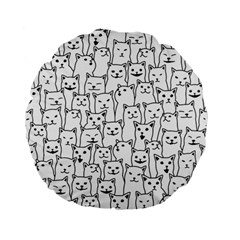 Funny Cat Pattern Organic Style Minimalist On White Background Standard 15  Premium Flano Round Cushions by genx