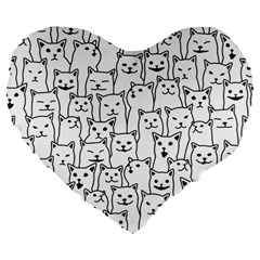 Funny Cat Pattern Organic Style Minimalist On White Background Large 19  Premium Flano Heart Shape Cushions by genx