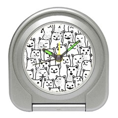 Funny Cat Pattern Organic Style Minimalist On White Background Travel Alarm Clock by genx