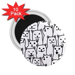 Funny Cat Pattern Organic Style Minimalist On White Background 2 25  Magnets (10 Pack)  by genx