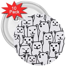 Funny Cat Pattern Organic Style Minimalist On White Background 3  Buttons (10 Pack)  by genx