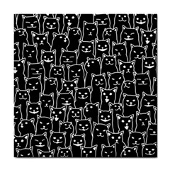 Funny Cat Pattern Organic Style Minimalist On Black Background Tile Coasters by genx