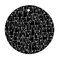 Funny Cat Pattern Organic Style Minimalist On Black Background Ornament (round) by genx