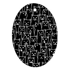 Funny Cat Pattern Organic Style Minimalist On Black Background Ornament (oval) by genx