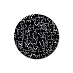 Funny Cat Pattern Organic Style Minimalist On Black Background Rubber Coaster (round)  by genx