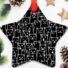 Funny Cat Pattern Organic Style Minimalist On Black Background Star Ornament (two Sides) by genx