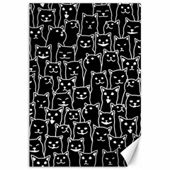 Funny Cat Pattern Organic Style Minimalist On Black Background Canvas 12  X 18  by genx