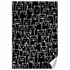 Funny Cat Pattern Organic Style Minimalist On Black Background Canvas 20  X 30  by genx