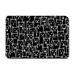 Funny Cat Pattern Organic Style Minimalist On Black Background Small Doormat  by genx