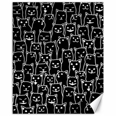 Funny Cat Pattern Organic Style Minimalist On Black Background Canvas 11  X 14  by genx