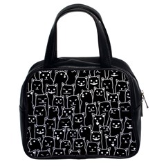 Funny Cat Pattern Organic Style Minimalist On Black Background Classic Handbag (two Sides) by genx