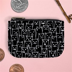 Funny Cat Pattern Organic Style Minimalist On Black Background Mini Coin Purse by genx