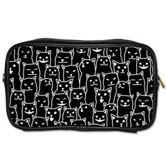 Funny Cat Pattern Organic Style Minimalist On Black Background Toiletries Bag (one Side) by genx